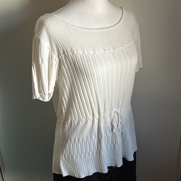 Liz Claiborne Liz Sport Short Sleeve Ribbed Knit  Peplum Lightweight Sweater Top - Picture 2 of 9